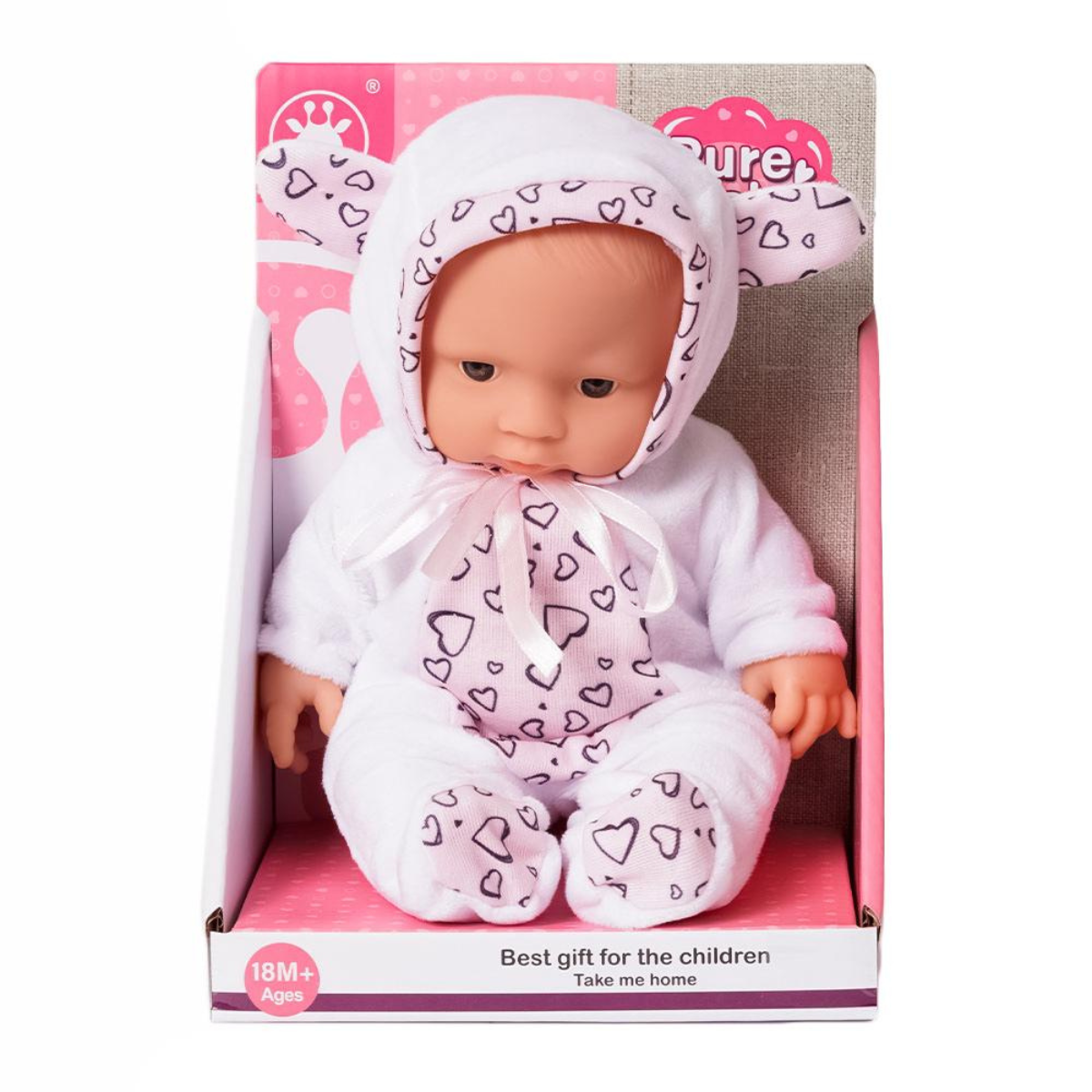 Babypop in roze pakje - 25 cm