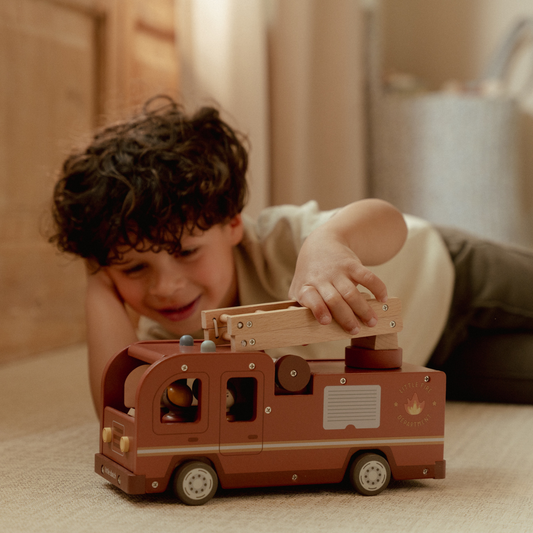Houten brandweerwagen set