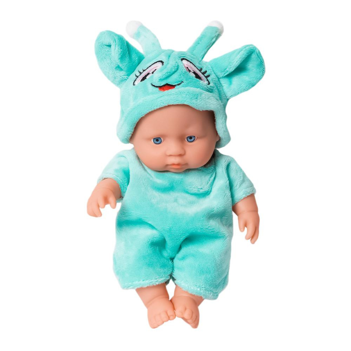 Babypop in vrolijk monster pakje - 20 cm