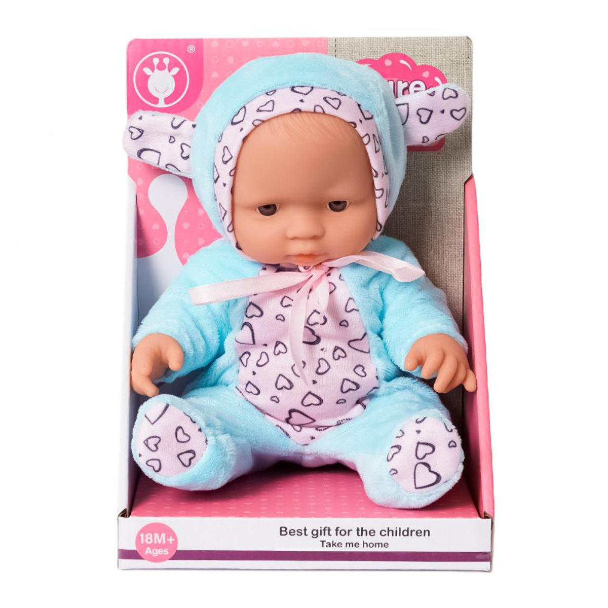 Babypop in blauw pakje 25cm