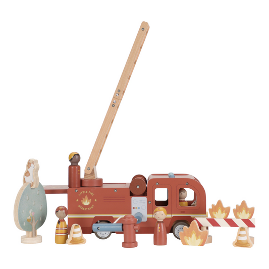 Houten brandweerwagen set