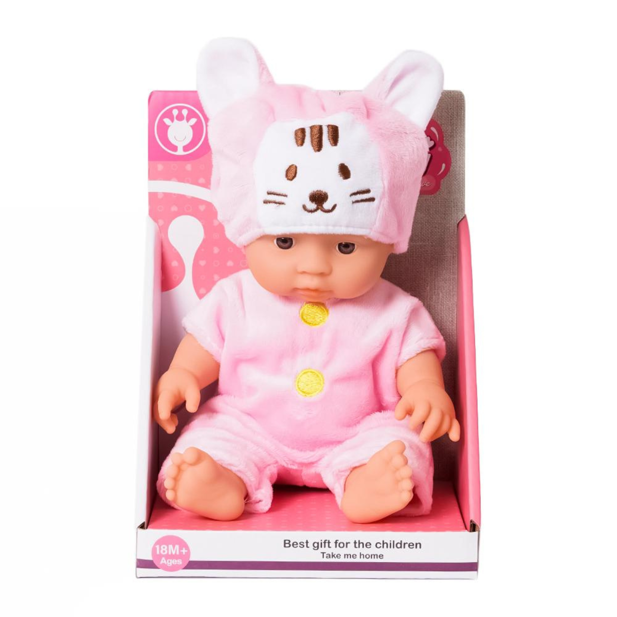 Babypop in katten pakje - 25 cm