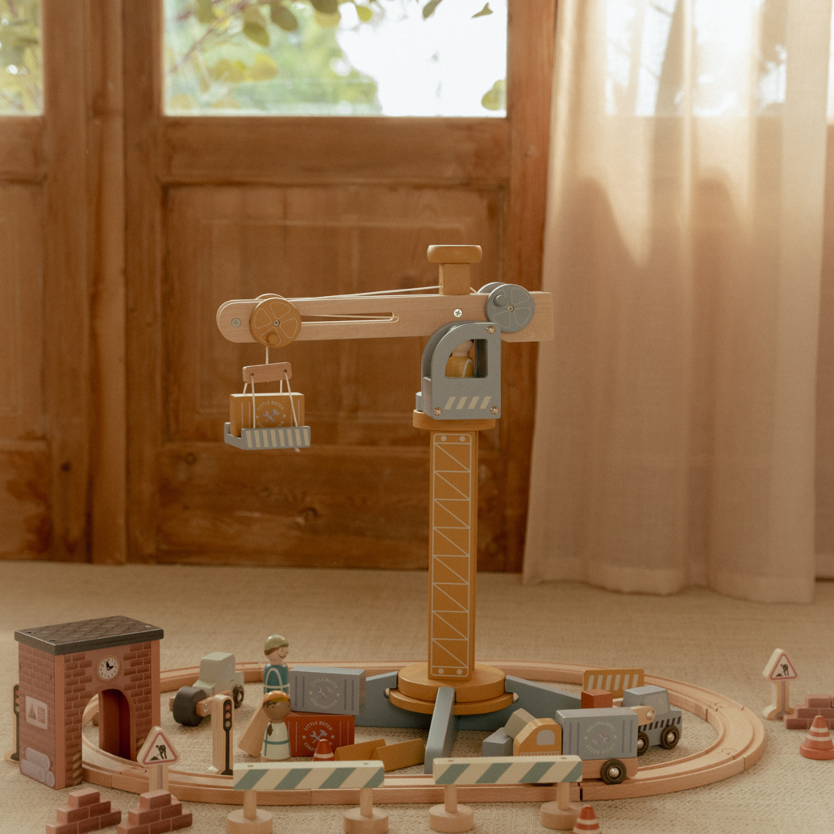 Houten hijskraan set